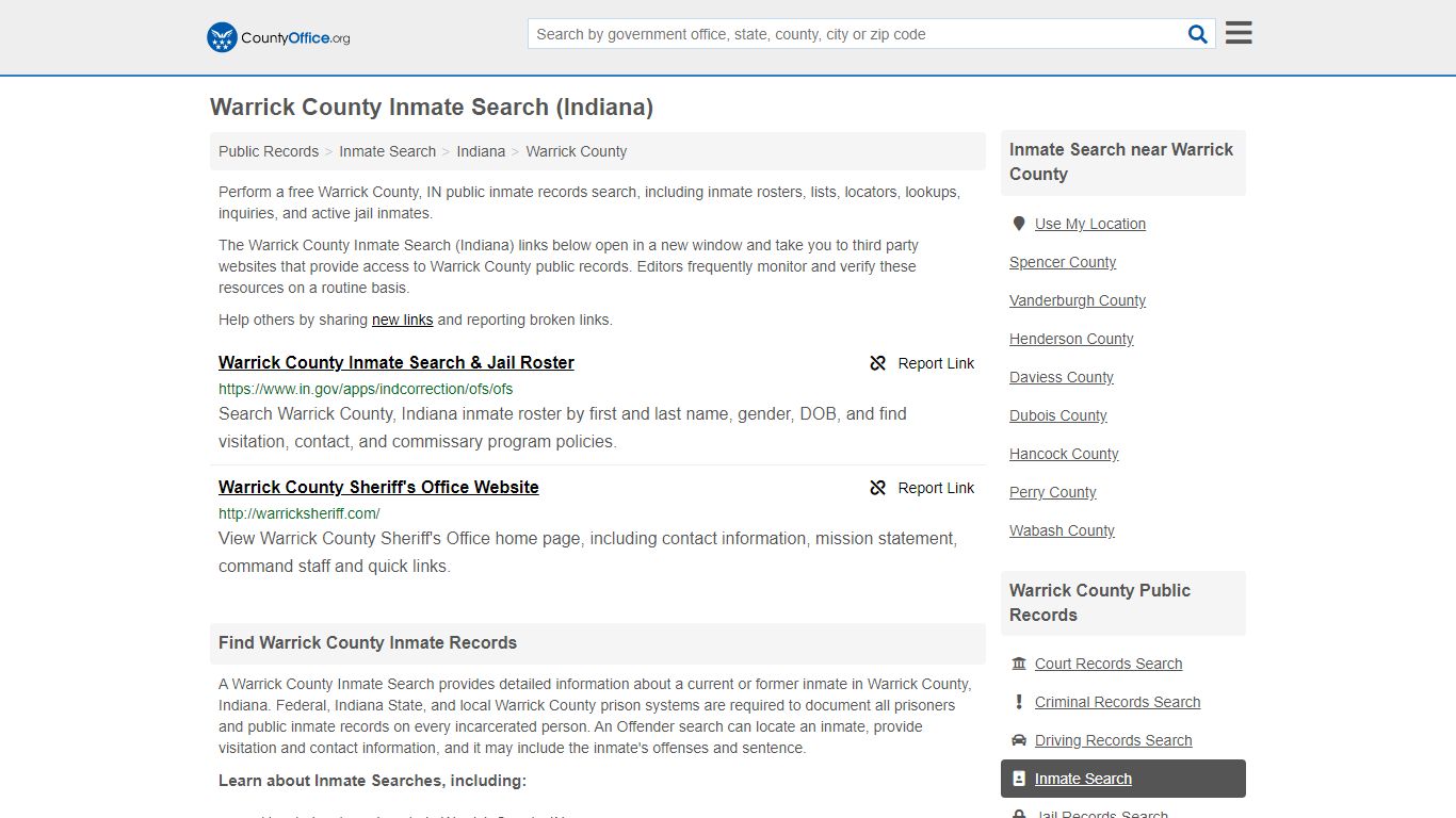 Inmate Search - Warrick County, IN (Inmate Rosters & Locators)