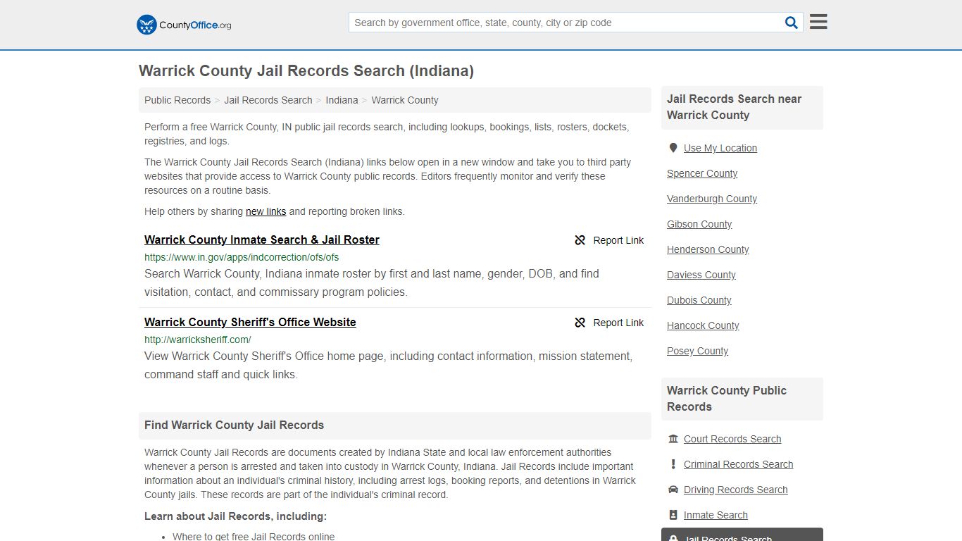 Jail Records Search - Warrick County, IN (Jail Rosters ...