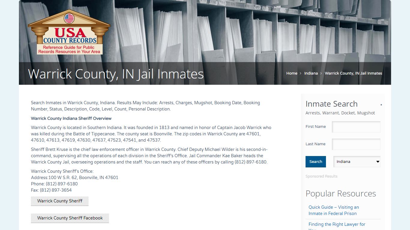 Warrick County, IN Jail Inmates | Name Search