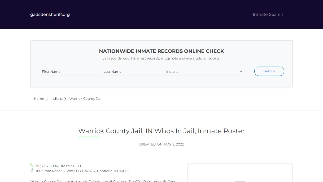 Warrick County Jail, IN Inmate Roster, Whos In Jail